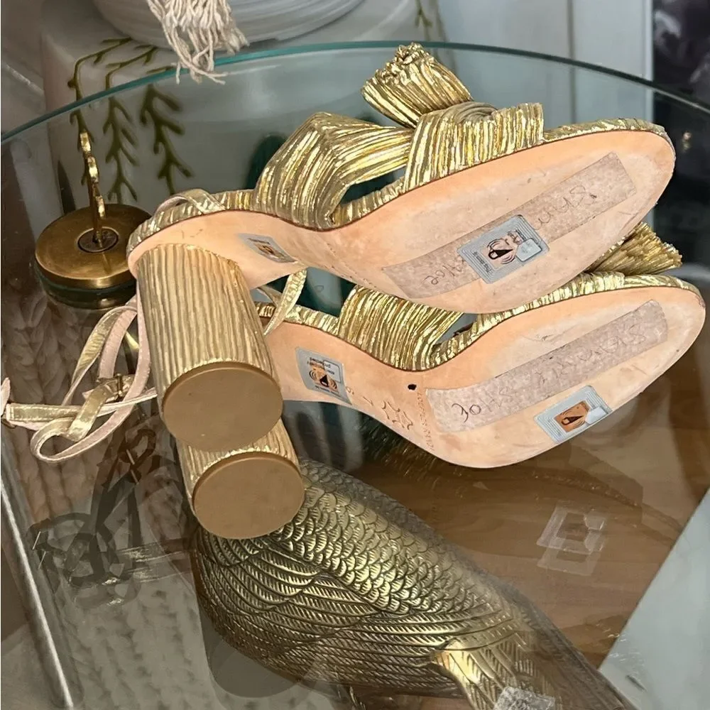 Loeffler Randall Camellia Gold Pleated Bow Heel  $395.00